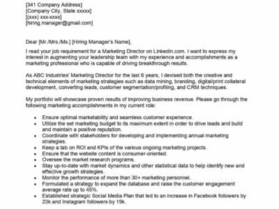 marketing director cover letter